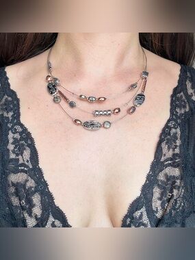 “Mix It Up” Multi Strand Beaded Lia Sophia Y2K Beaded Metal Wire Necklace